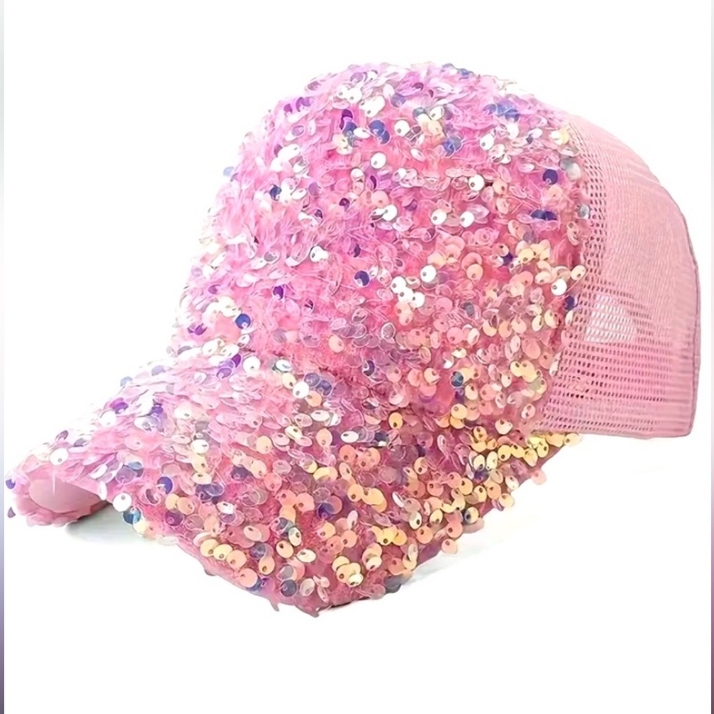 Pink Sequined Velvet Trucker Cap/NWOT
